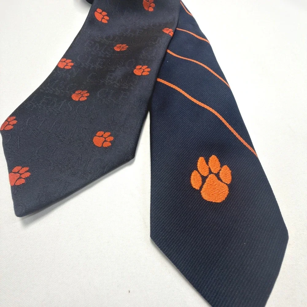 Lot of 2 Clemson Tigers Neck Ties RAM Tie Makers Navy Orange Silk Paw Logo NCAA‎
